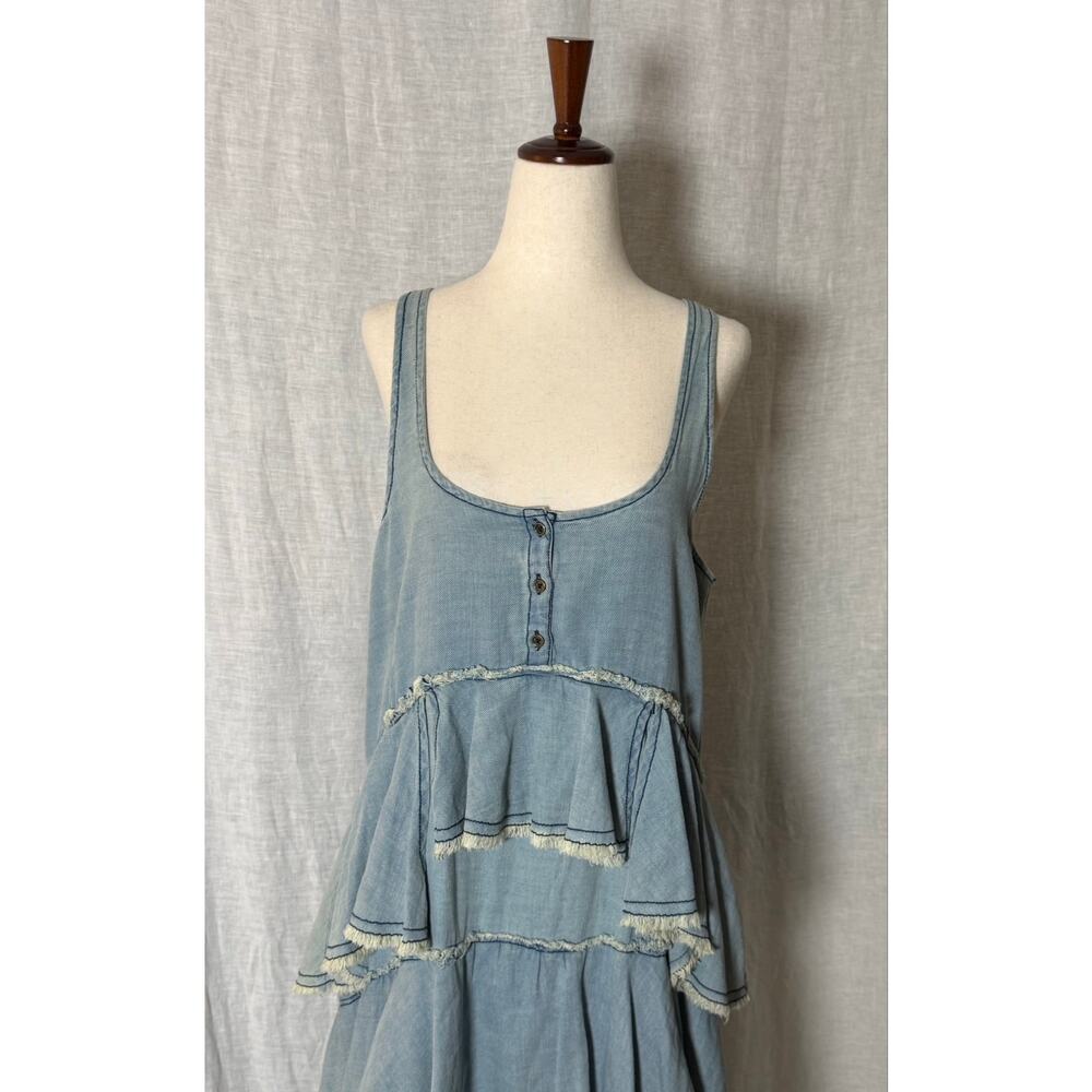 Anthropologie Pilcro Denim Tiered Ruffle Frayed Midi Dress Light Wash Blue
Med - Picture 3 of 8